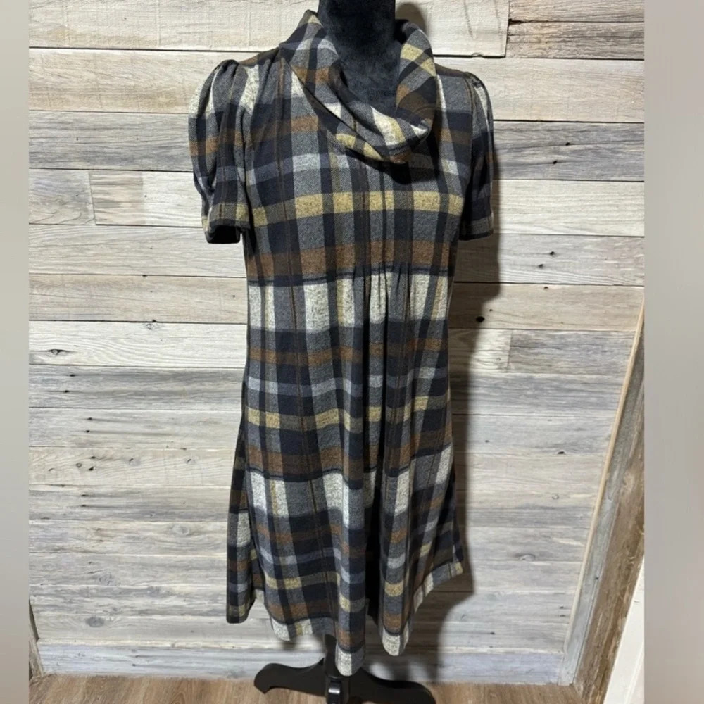 JESSICA HOWARD Plaid Cowl Neck Dress Medium Puff Short Sleeves JH Collectibles - Picture 3 of 9